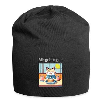 Glückliche Katze beim Essen - Jersey-Beanie - Schwarz - Vorne