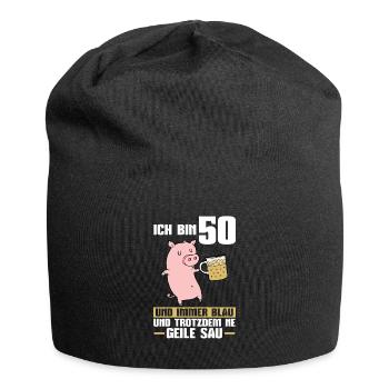 50. Geburtstag Schwein 50 Jahre alt Geschenk - Jersey-Beanie - Schwarz - Vorne