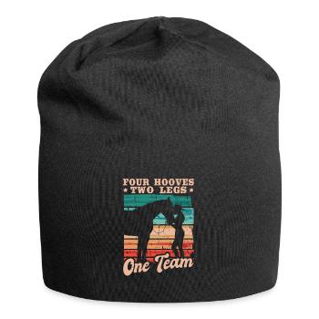 Reiterin Reiten Four Hooves Two Legs One Team - Jersey-Beanie - Schwarz - Vorne