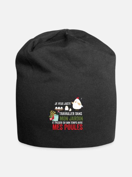 Travailler dans mon jardin avec mes poules - Bonnet en jersey - noir