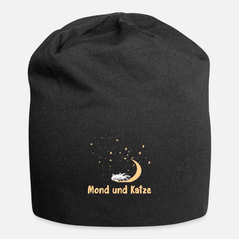 Moon and Cat - Jersey Beanie - black
