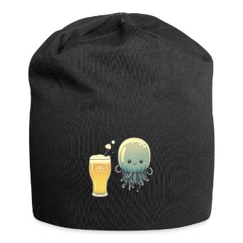 Funny jellyfish with a glass of beer - Jersey Beanie - black - Front