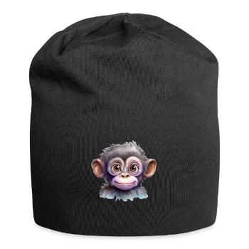 Monkey Watercolor Drawing - Jersey Beanie - black - Front