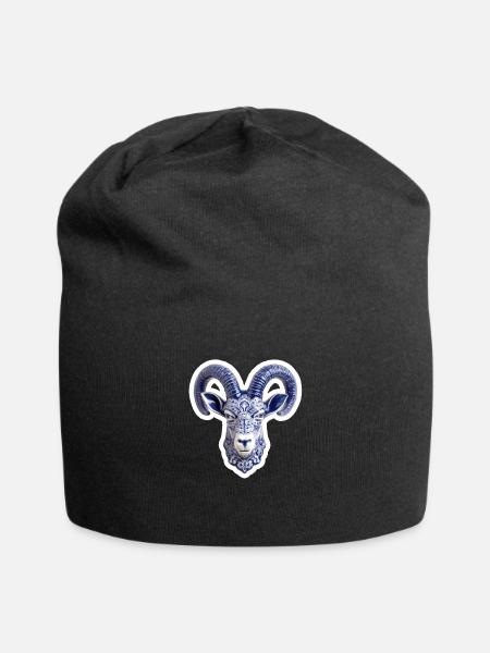 Keramischer Hirschkopf - Jersey-Beanie - Schwarz