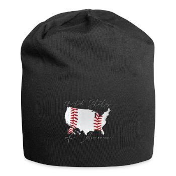 USA | echter Baseball | Landkarte Script - Jersey-Beanie - Schwarz - Vorne