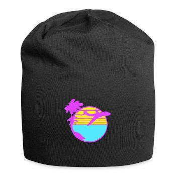 Flugzeug Palmen Fliegen Strand Streifen Meer Reise - Jersey-Beanie - Schwarz - Vorne