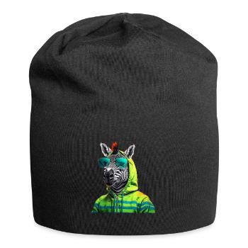 Zebra mit Sonnenbrille Bunt Coole Zebras Afrika - Jersey-Beanie - Schwarz - Vorne
