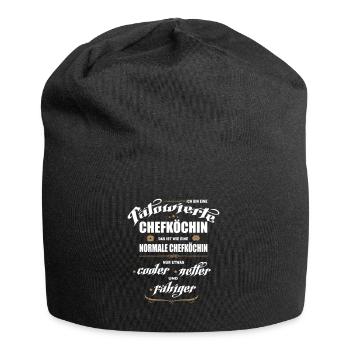 Chefköchin mit Tattoos. Tätowierte Köchin. - Jersey-Beanie - Schwarz - Vorne