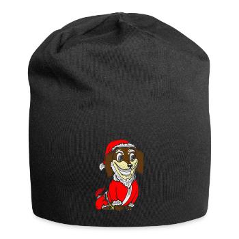 Cadeau de chiot costume de Noël teckel - Bonnet en jersey - noir - Devant