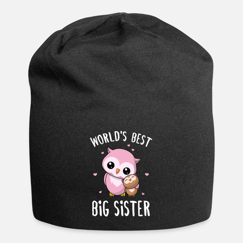 World's Best Big Sister - Große Schwester Eulen - Jersey-Beanie - Schwarz