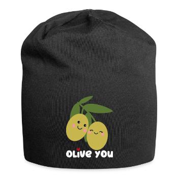 Olive You | Ich Liebe Dich | Valentinstag Herz - Jersey-Beanie - Schwarz - Vorne