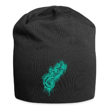 Lizard gecko tribal tattoo turquoise - Jersey Beanie - black - Front