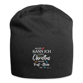 Jesus - Alles kann ich durch Christus - Christlich - Jersey-Beanie - Schwarz - Vorne