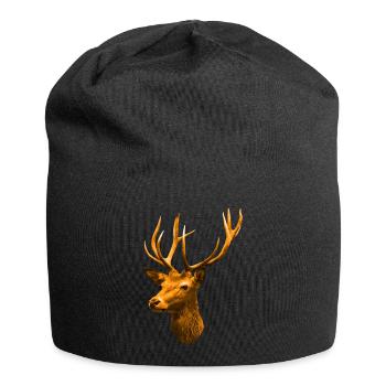 goldener Hirschkopf - Jersey-Beanie - Schwarz - Vorne