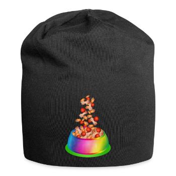 Hundenapf in Regenbogenfarben mit Hundefutter - Jersey-Beanie - Schwarz - Vorne