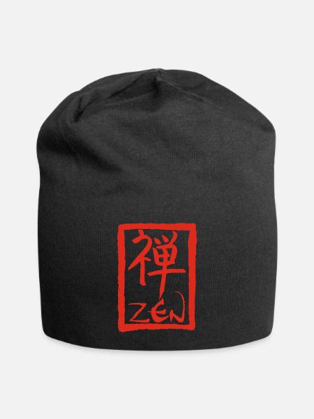 Das Wort Zen auf Japanisch (rot) - Jersey-Beanie - Schwarz