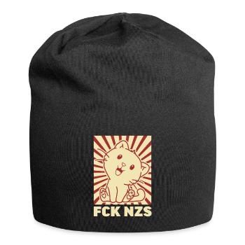 FCK NZS süsse kawaii Katze fcknzs antifa vintage - Jersey-Beanie - Schwarz - Vorne
