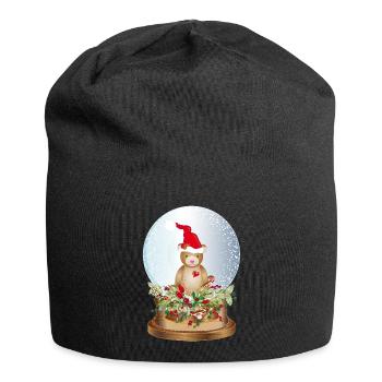 schöne nostalgische Schneekugel mit Teddybär - Jersey-Beanie - Schwarz - Vorne