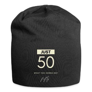 JUST 50, modernes Design zum 50. Geburtstag 1973 - Jersey-Beanie - Schwarz - Vorne