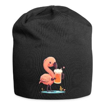 Süßer lustiger Flamingo mit Bier - Jersey-Beanie - Schwarz - Vorne