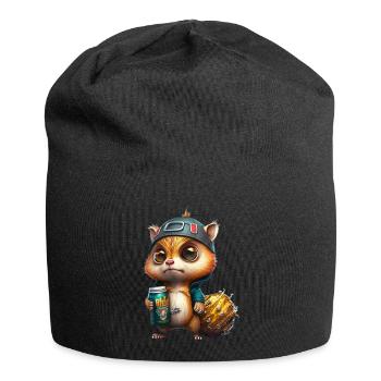 Cool and cute skirt squirrel with beer - Jersey Beanie - black - Front