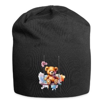 Teddybär auf ihrer Schaukel - Jersey-Beanie - Schwarz - Vorne