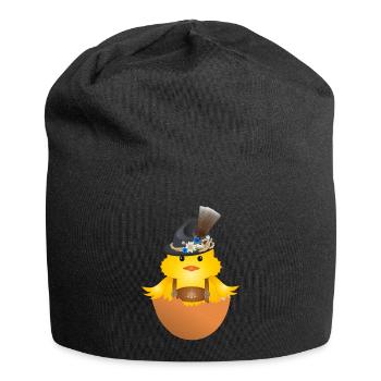 Küken mit Trachtenhut und Lederhose in Eierschale - Jersey-Beanie - Schwarz - Vorne