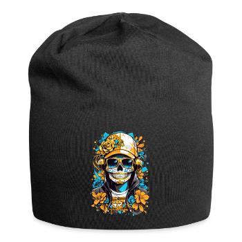 Goldene Zucker Schädel - Jersey-Beanie - Schwarz - Vorne