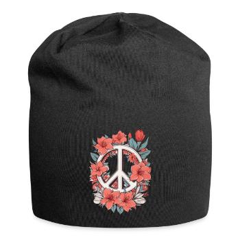Friedenszeichen mit Blumen - Jersey-Beanie - Schwarz - Vorne