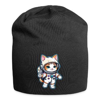 Astronaut Katze - Weltraum - Jersey-Beanie - Schwarz - Vorne