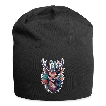 Hirsch jung von Blumen umgeben - Jersey-Beanie - Schwarz - Vorne