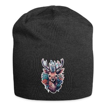 Deer young surrounded by flowers - Jersey Beanie - charcoal grey - Front