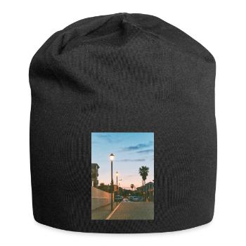 Entspannung und Gelassenheit - Abendsonne - Jersey-Beanie - Schwarz - Vorne
