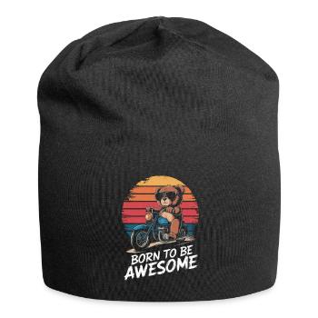 Ours en peluche avec des lunettes de soleil chevauche une moto vintage - Bonnet en jersey - noir - Devant