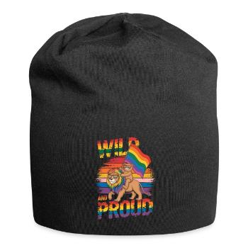 Teddy Bear Rides Lion LGBTQ Rainbow Flag - Jersey Beanie - black - Front
