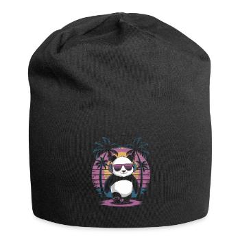 Panda with sunglasses and headphones - Jersey Beanie - black - Front