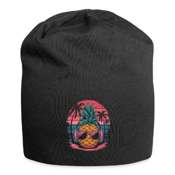 Pineapple with sunglasses and headphones palm trees - Jersey Beanie - black - Front