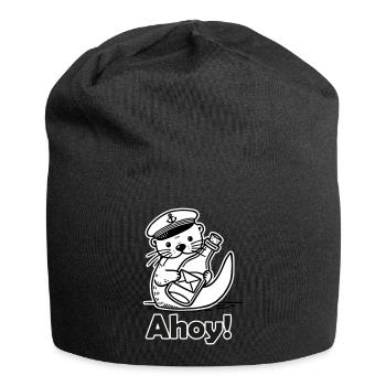 Cute Seaman Otter Holding A Postcard In A Bottle - Jersey Beanie - black - Front
