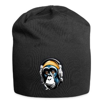 Musik Affe Schimpanse Kopfhoerer als Geschenkidee - Jersey-Beanie - Schwarz - Vorne