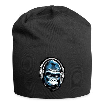 Musik Affe Gorilla mit Kopfhoerer als Geschenkidee - Jersey-Beanie - Schwarz - Vorne