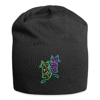 80er Retro Katzen Katze Teenie Schmetterlinge Kind - Jersey-Beanie - Schwarz - Vorne