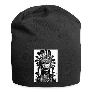 Indigener Häuptlingskopf mit Federschmuck - Jersey-Beanie - Schwarz - Vorne