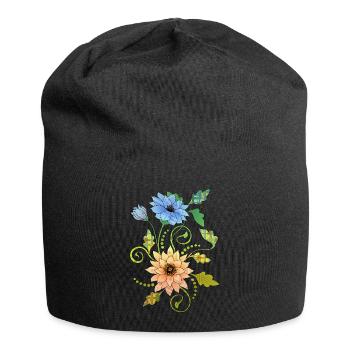 Blumen - Jersey-Beanie - Schwarz - Vorne