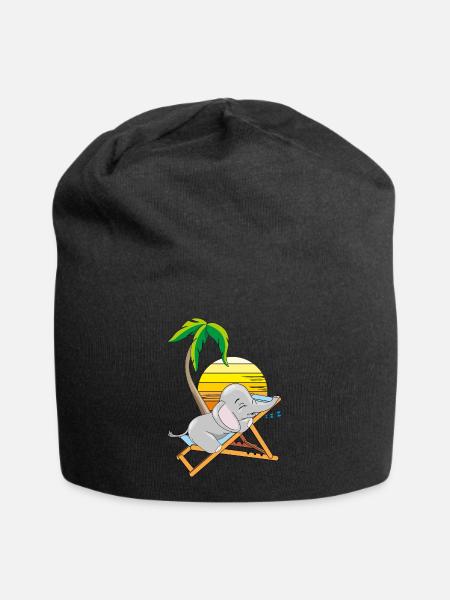 Schlafendes Elefantenbaby unter der Palme - Jersey-Beanie - Schwarz