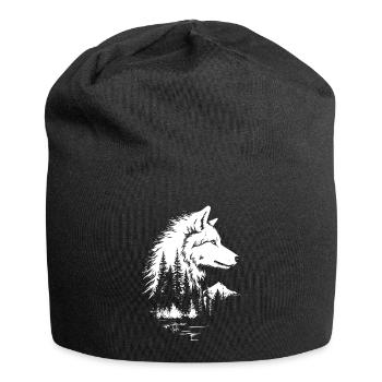 Wolf face forest silhouette in black and white style - Jersey Beanie - black - Front