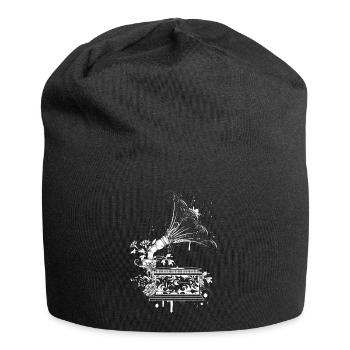 Nostalgisches Grammophon – florale Line Art - Jersey-Beanie - Schwarz - Vorne