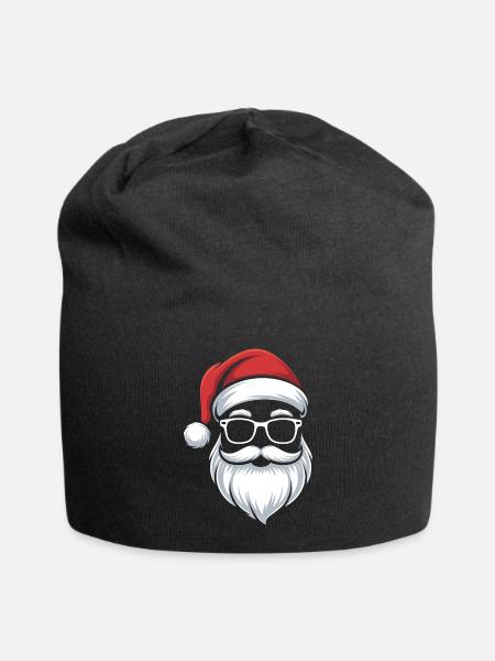 Santa mit Brille Nerdige Weihnacht - Jersey-Beanie - Schwarz