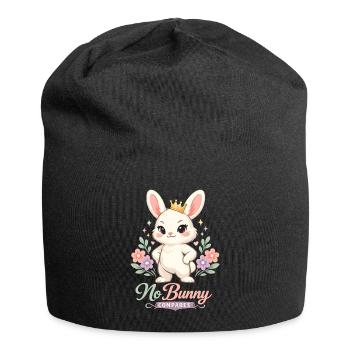 Un joli lapin de Pâques avec un œuf coloré et des lettres - Bonnet en jersey - noir - Devant