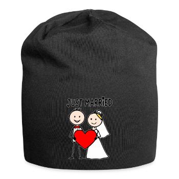 Wedding Couple Cartoon Heart Just Married - Jersey Beanie - black - Front