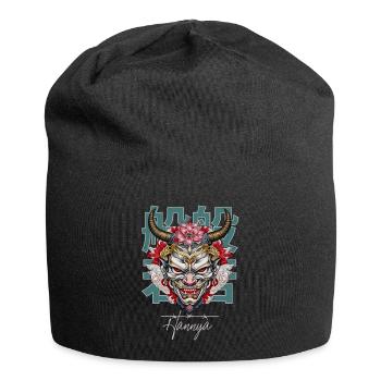 Japanese Hannya Mask: Lotus & Horns - Jersey-Beanie - Schwarz - Vorne
